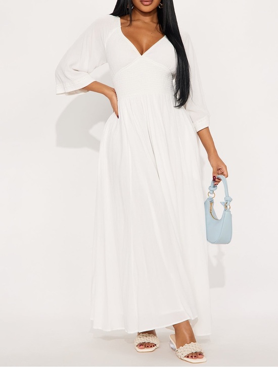 Dresses & Skirts - White Maxi Dress with Deep V-Neck